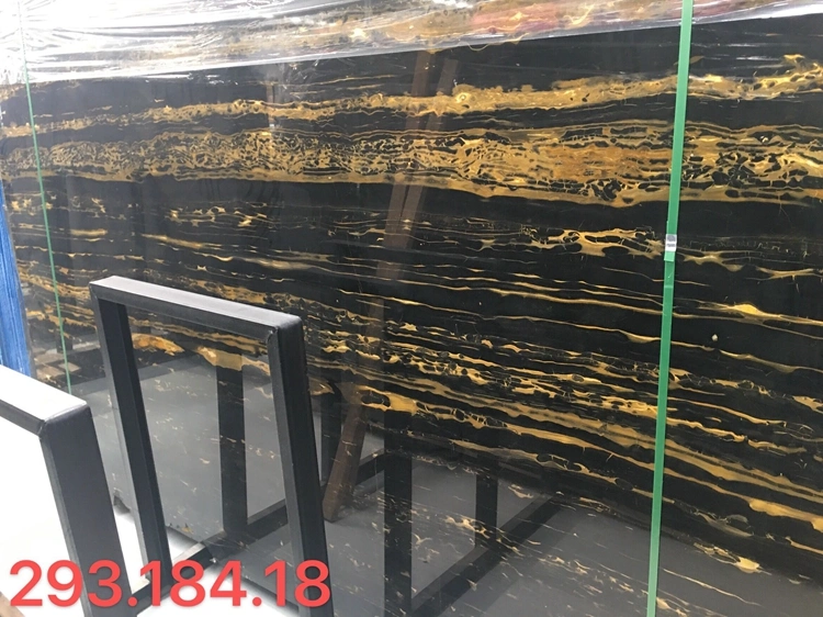 Chinese New Black and Gold Portopo Marble Slab for Countertop and Floor